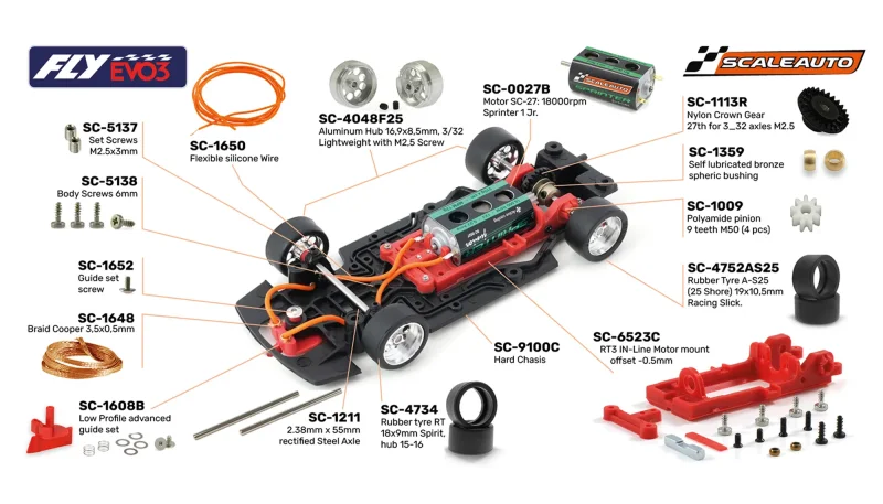 Slotcar Maßstab 1:32 analog FLY M1 Version Italy in Wettbewerbsausführung RACING EVO 3 mit Kunststoff-Chassis