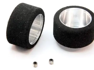 Kompletträder hinten Aluminium m. Moosgummi-Rennslicks (AD): 25,0 mm f. Slotcars 1:24 BRM MEGANE (Renault)