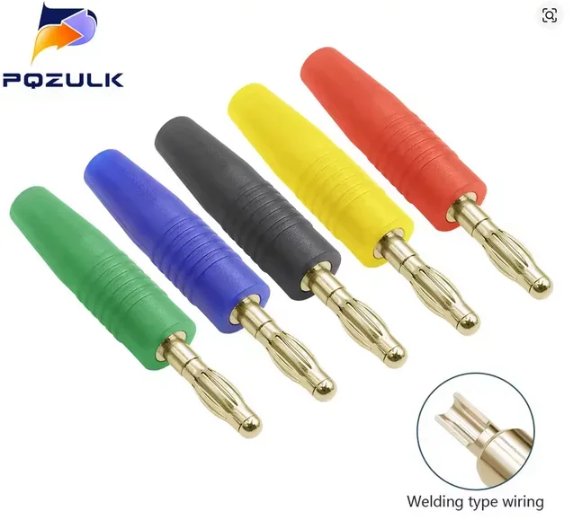 Bananenstecker (1), rot, schwarz, gelb, gute Qualität, D4mm, zum anlöten