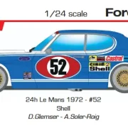 Ford Capri No. 52, 24h Le Mans 1972 - #52 Shell  D.Glemser - A.Soler-Roig - Slotcar Maßstab 1:24 analog in Rennversion mit Metall-Chassis