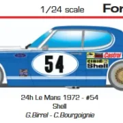Ford Capri No. 54, 24h Le Mans 1972 - #54 Shell G.Birrel - C.Bourgoignie - Slotcar Maßstab 1:24 analog in Rennversion mit Metall-Chassis
