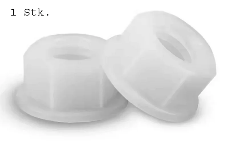 Leitkiel-Befestigungsmutter m. Flansch M5. Kunstsoff - scwarz / weiss f. Ø4,8mm Leitkiele