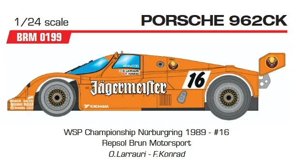 PORSCHE 962CK - Gruppe C - WSP Championship Nürburgring 1989 - #16 Repsol Brun Motorsport O.Larrauri - F.Konrad- BRM Slotcar Maßstab 1:24