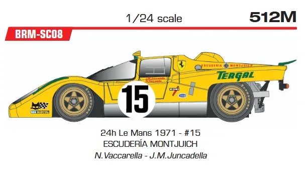 Slotcar 1:24 Analog BRM - Ferrari 512M 24h Le Mans 1971 - #15 ESCUDERÍA MONTJUICH N.Vaccarella - J.M.Juncadella — Rennversion, Metall-Chassis