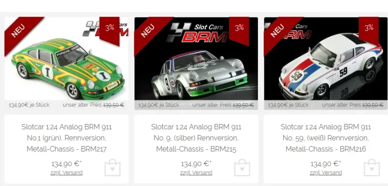 Slotcar 1:24 Analog BRM 911 No. 59, (weiß) Rennversion, Metall-Chassis -  BRM216