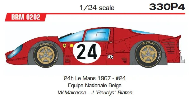 Slotcar 1:24 Analog BRM - Ferrari 330P4 24h Le Mans 1967 - #24 Equipe Nationale Belge W.Mairesse - J.”Beurlys” Blaton — Rennversion, Metall-Chassis