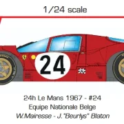 Slotcar 1:24 Analog BRM - Ferrari 330P4 24h Le Mans 1967 - #24 Equipe Nationale Belge W.Mairesse - J.”Beurlys” Blaton — Rennversion, Metall-Chassis
