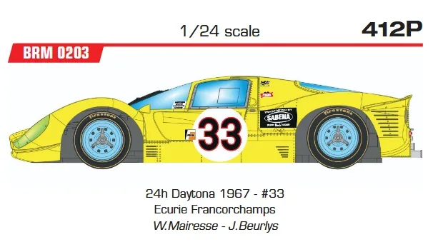 Slotcar 1:24 Analog BRM Ferrari 330P4 24h Daytona 1967 - #33 Ecurie Francorchamps W.Mairesse - J.Beurlys — Rennversion, Metall-Chassis