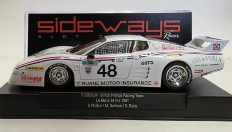 Slotcar 1:32 Analog SIDEWAYS 512 BB No. 48 — Rennversion, Kunststoff-Chassis