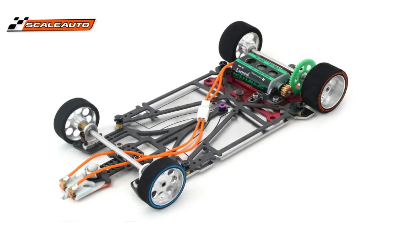 Slotcar-Komplettchassis 1:24 SCALEAUTO SPORT XL Universal Sidewinder-Fahrwerk LM1, Alu-Carbon-Stahl m.Radstand 104-124mm mit Motor