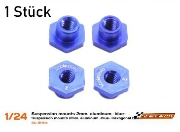 T-Hülse M2 H2mm, Fahrwerksdistanz, Aluminium m. Sechskant-Kopf Scaleauto 1/24, Aluminium T-Hülse