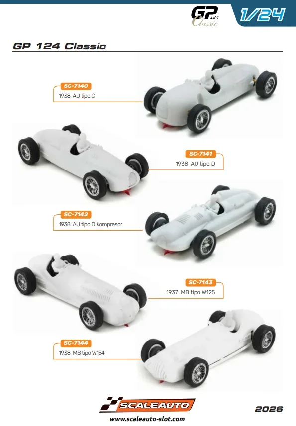 Slotcar Maßstab 1:24 analog Bausatz SCALEAUTO Typ C White Kit in Rennversion mit Metall-Chassis und Beklebungssatz
