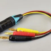 XLR-Adapter 3 pol., auf 4mm Bananstecker (rot, schwarz, gelb), vergoldete Kontakte, ca. 20cm Kabel